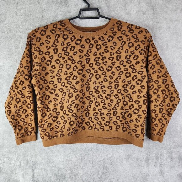 Womens Time And Tru Crop Shirt Brown Animal Print Long Sleeve Stretch Size S - Picture 1 of 10
